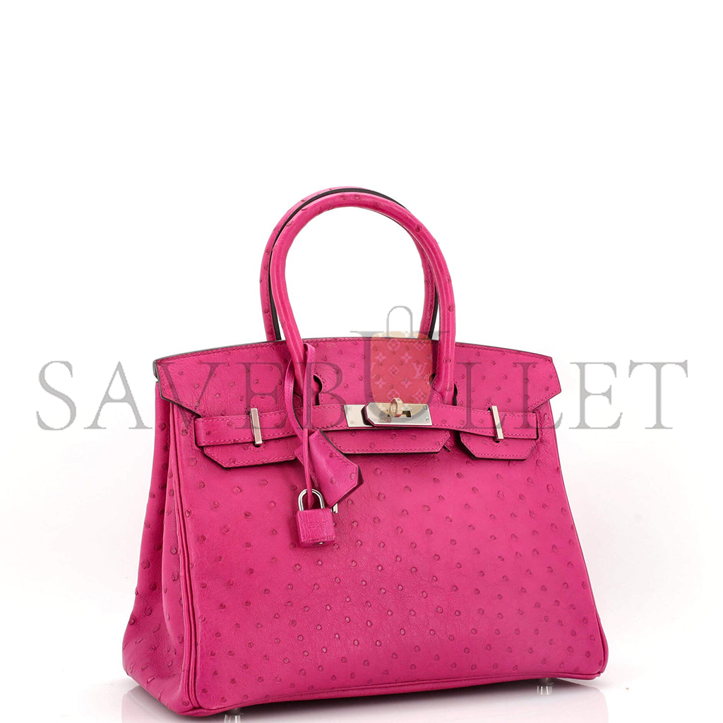 H**mes master birkin 30 ostrich leather sugar powder silver buckle h041933ck87 (30*22*16cm)